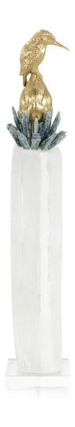 John Richard Decor Brass Bird on Selenite Sculpture I