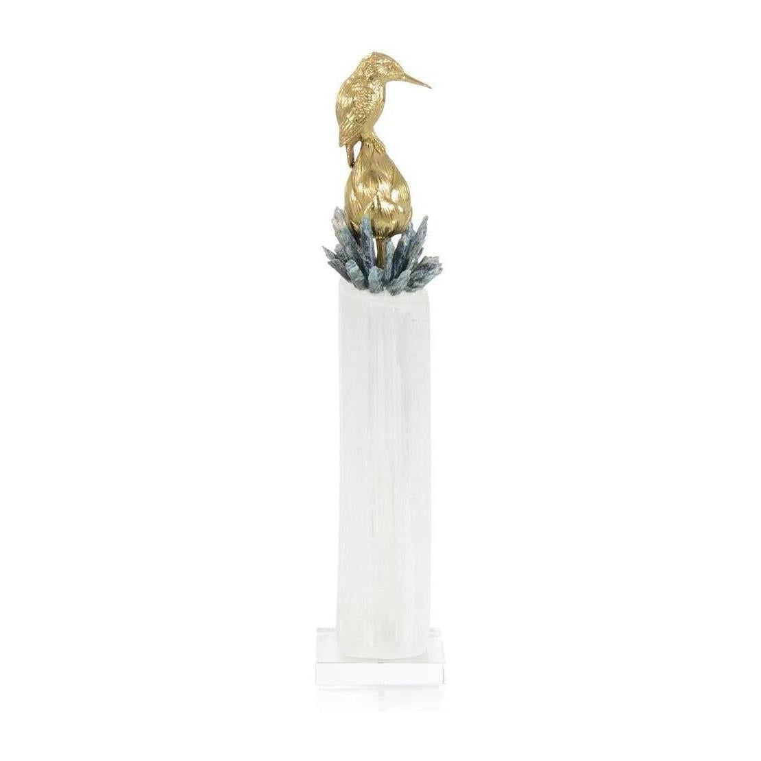 John Richard Decor Brass Bird on Selenite Sculpture II