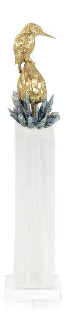 John Richard Decor Brass Bird on Selenite Sculpture II