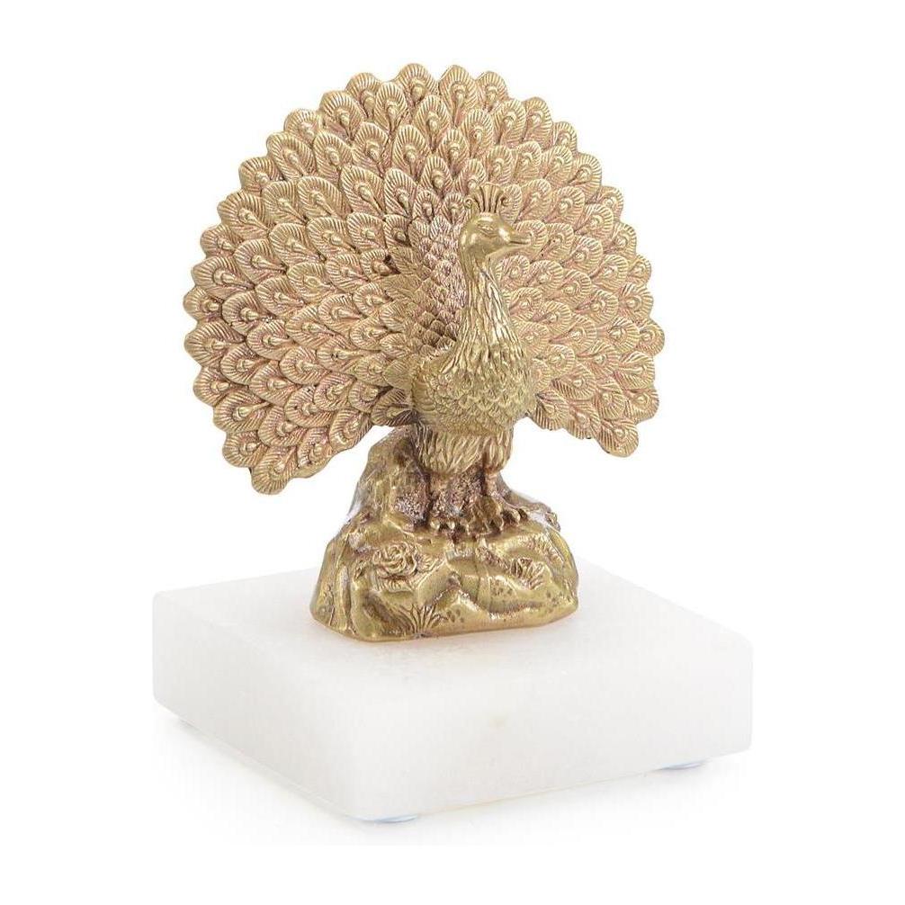 John Richard Decor Brass Peacock Sculpture on Alabaster