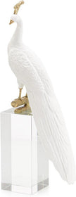 John Richard Decor White Peacock Sculpture on Crystal Base