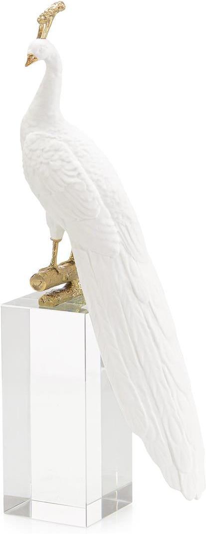 John Richard Decor White Peacock Sculpture on Crystal Base