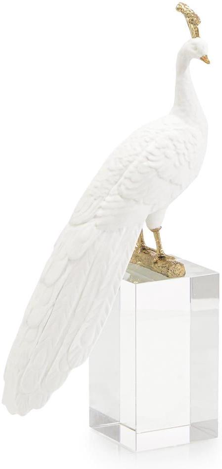John Richard Decor White Peacock Sculpture on Crystal Base
