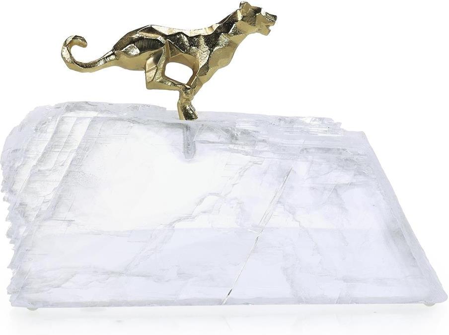 John Richard Decor Sprinting Brass Panther Sculpture on Selenite