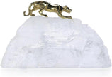 John Richard Decor Prowling Brass Panther Sculpture on Selenite