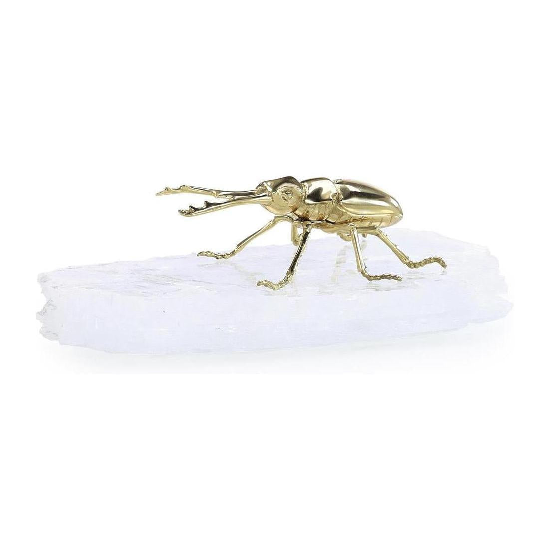 John Richard Decor Brass Beetle Sculpture on Selenite
