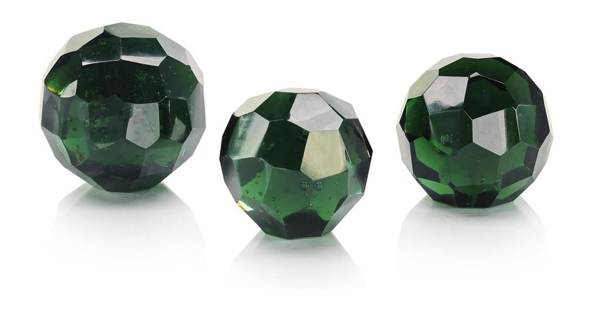 John Richard Decor Green Cut Glass Orbs, Set of 3