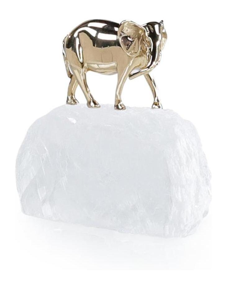 John Richard Decor Brass Elephant Sculpture on Selenite I