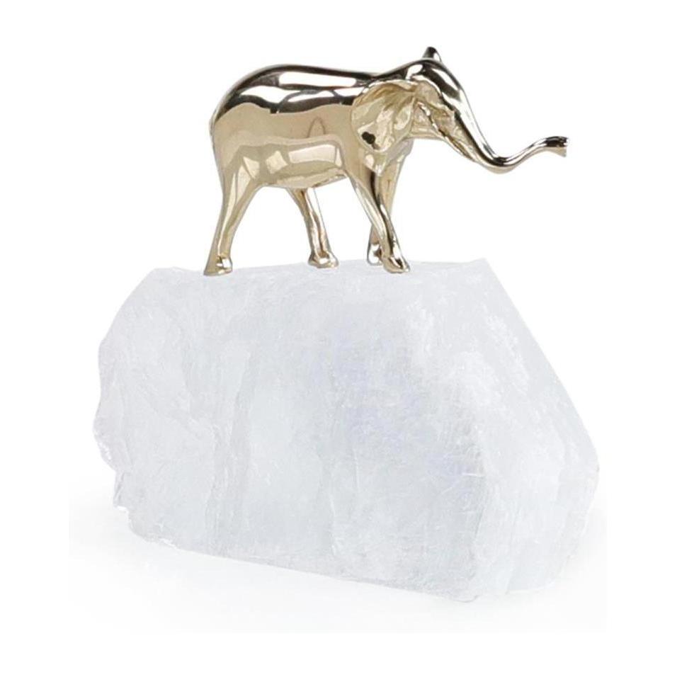 John Richard Decor Brass Elephant Sculpture on Selenite II