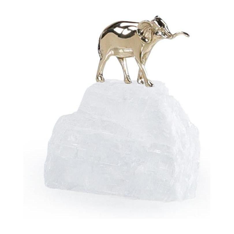 John Richard Decor Brass Elephant Sculpture on Selenite III