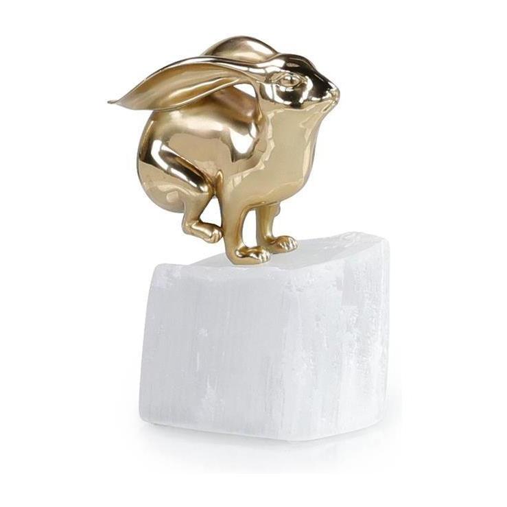 John Richard Decor Brass Bunny Sculpture on Selenite