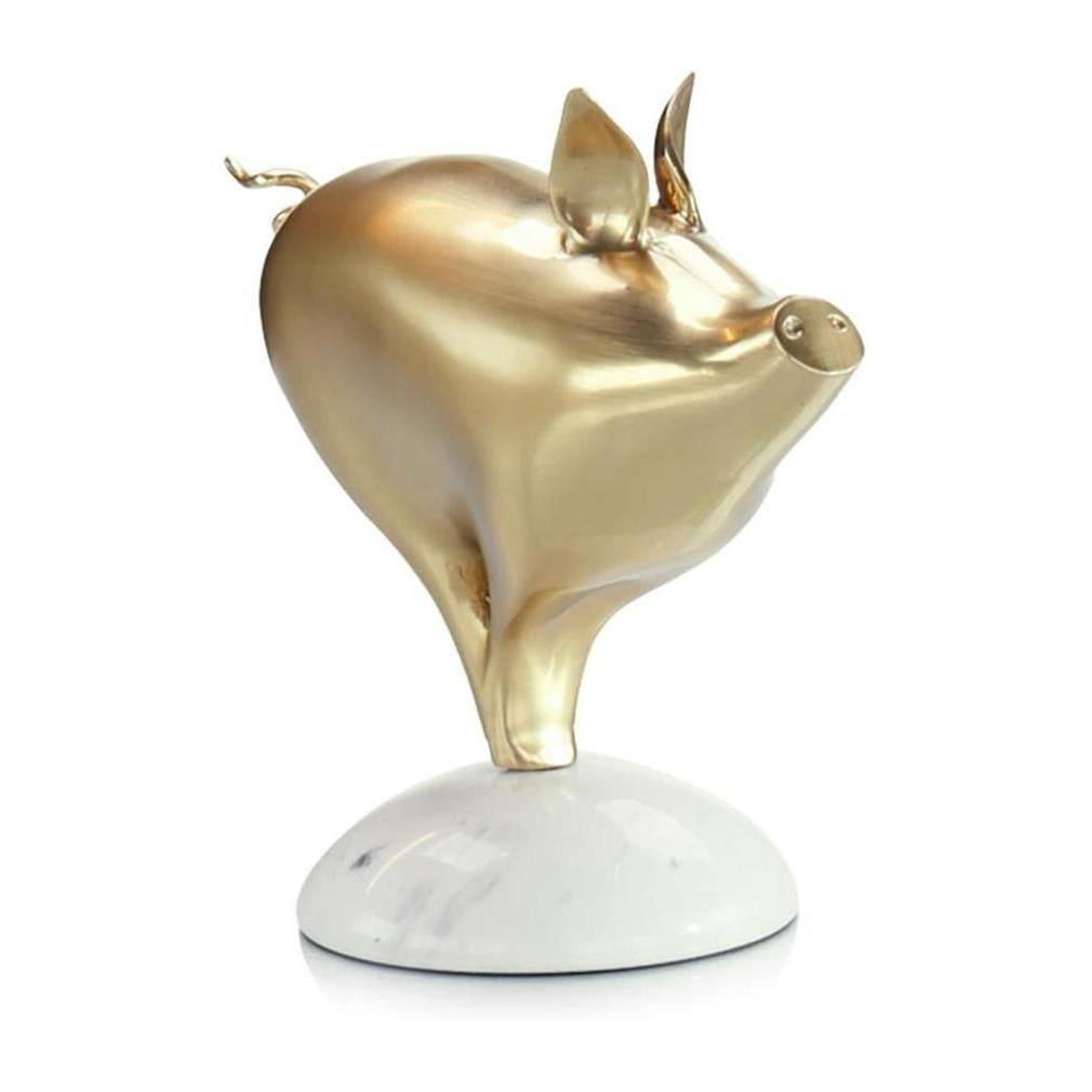 John Richard Decor Brass Pig Sculpture on Marble