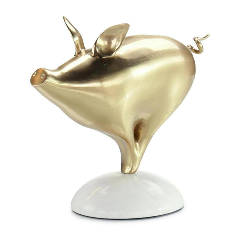 John Richard Decor Brass Pig Sculpture on Marble