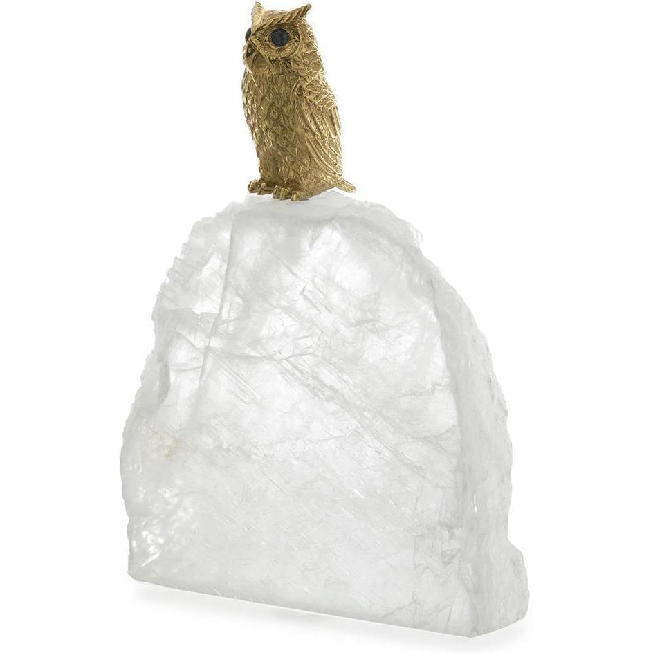 John Richard Decor Perched Brass Owl Sculpture on Selenite