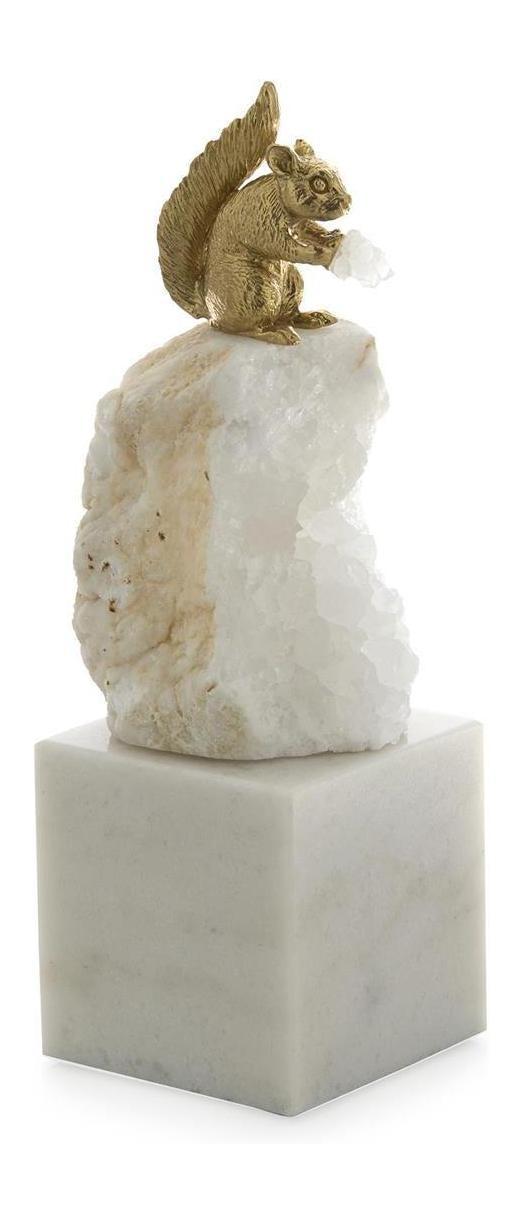 John Richard Decor Brass Squirrel and Quartz Sculpture on Marble