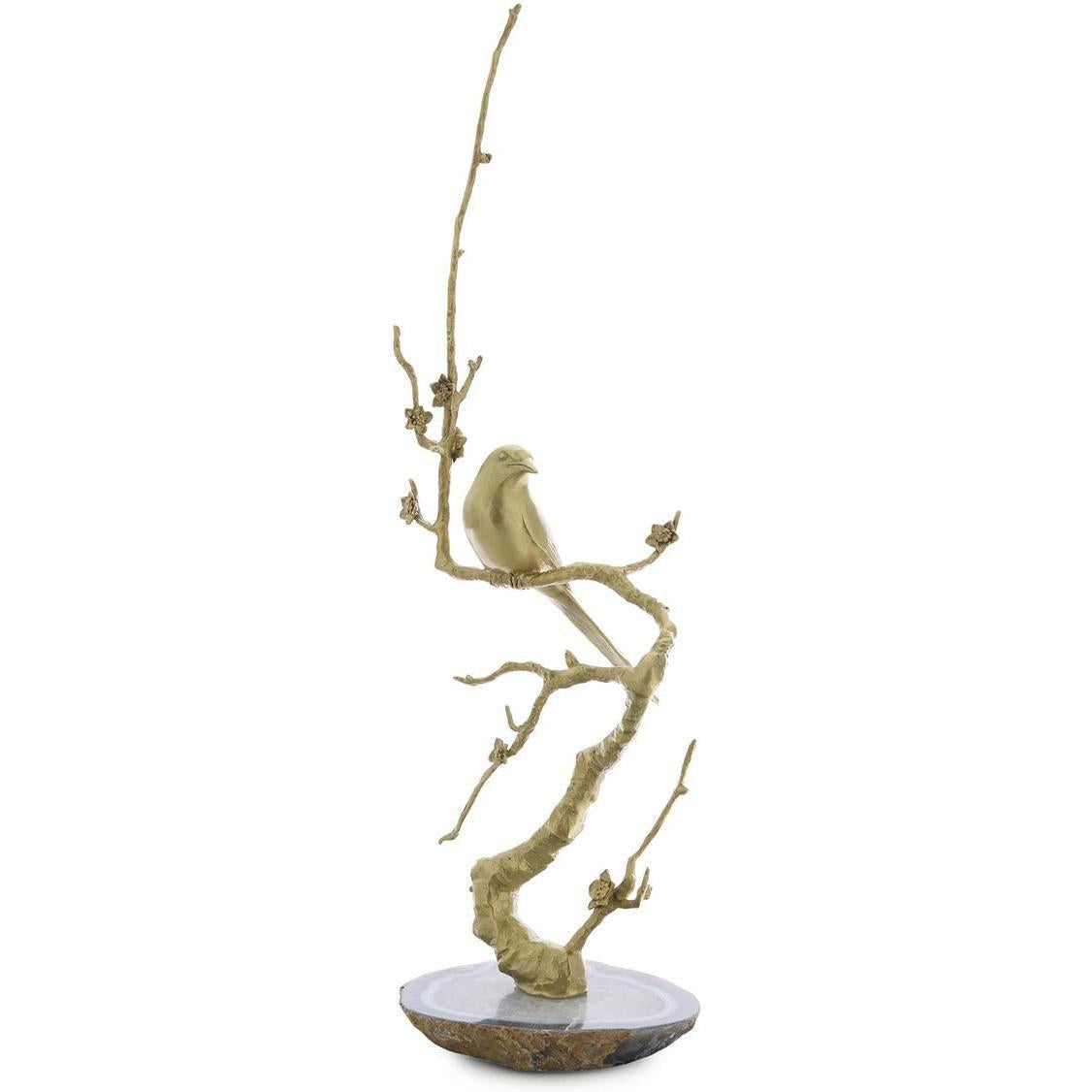 John Richard Decor Perched Brass Bird Sculpture on Agate