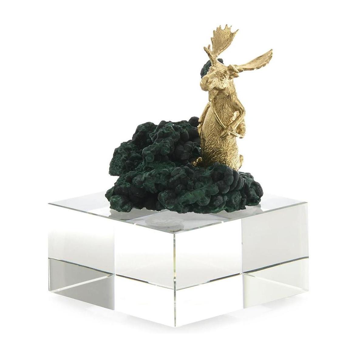 John Richard Decor Brass Moose Sculpture on Crystal