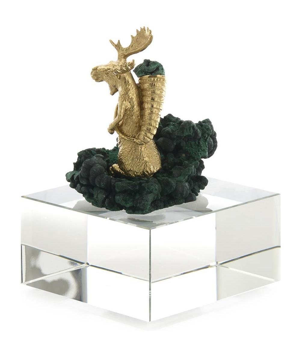 John Richard Decor Brass Moose Sculpture on Crystal