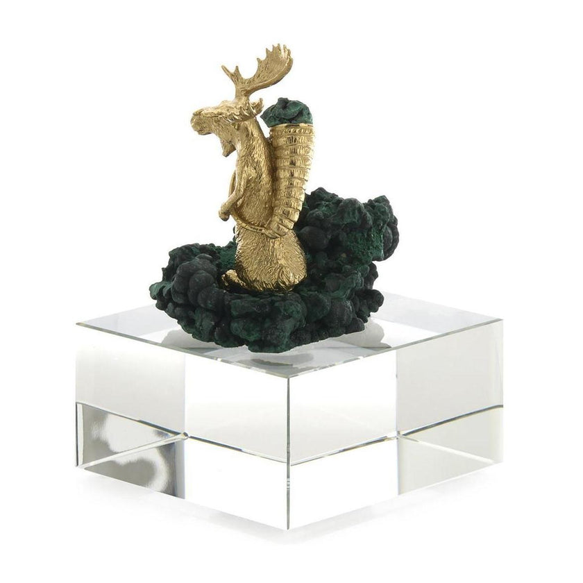 John Richard Decor Brass Moose Sculpture on Crystal