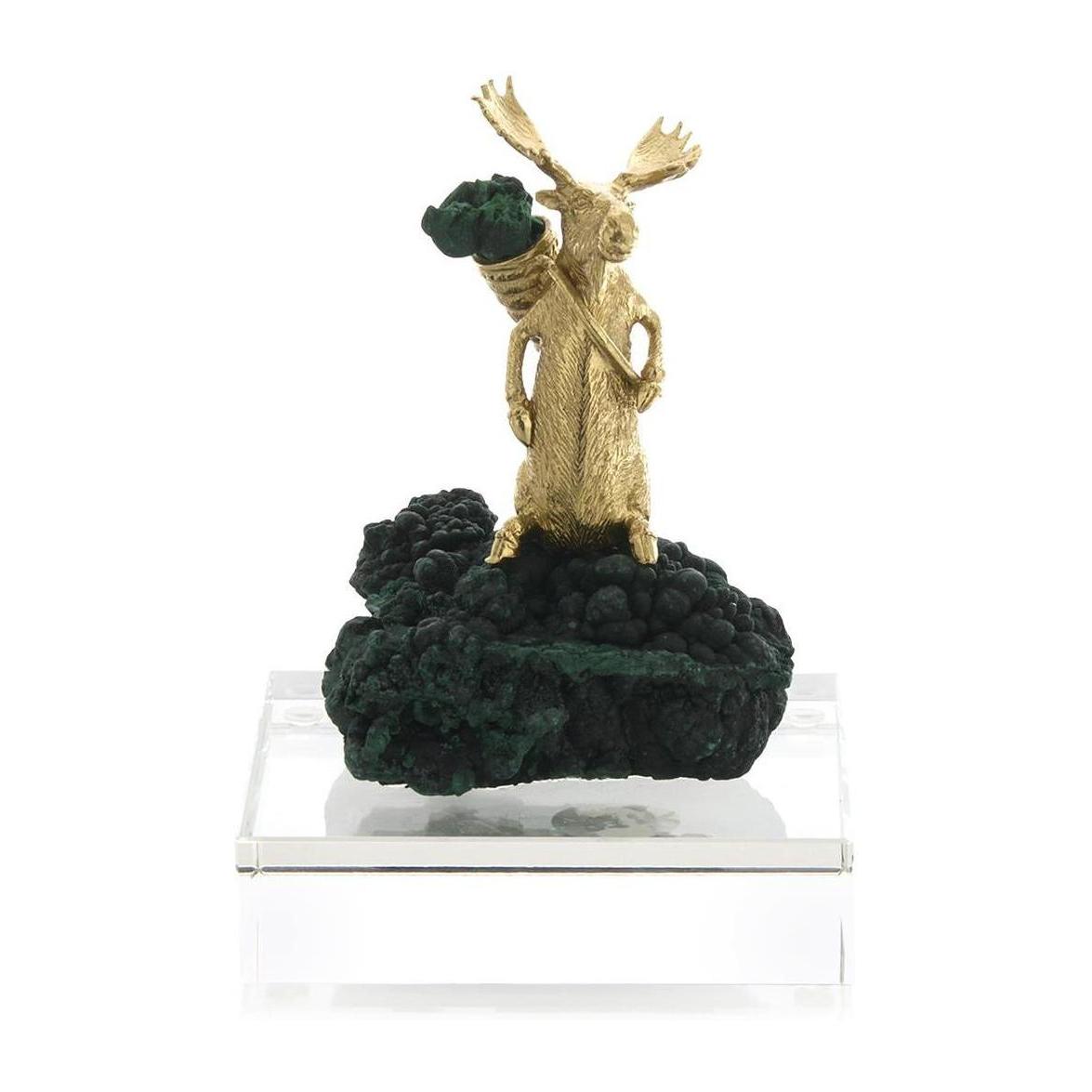 John Richard Decor Brass Moose Sculpture on Crystal