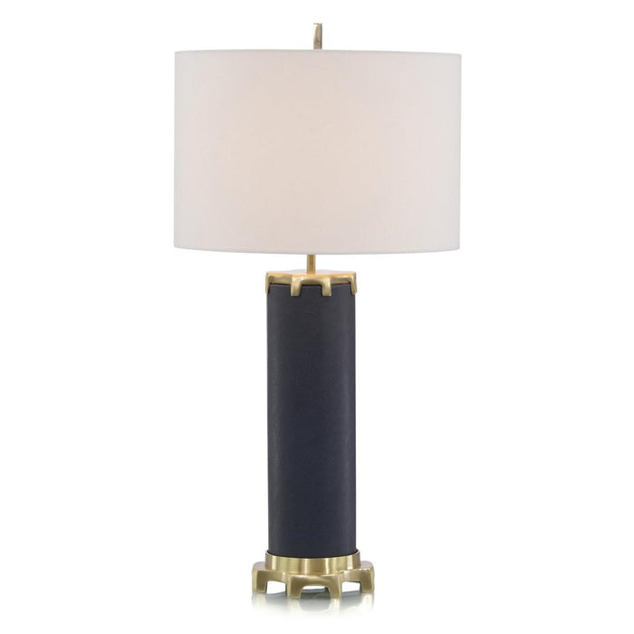 John Richard Navy Leather and Polished Brass Table Lamp