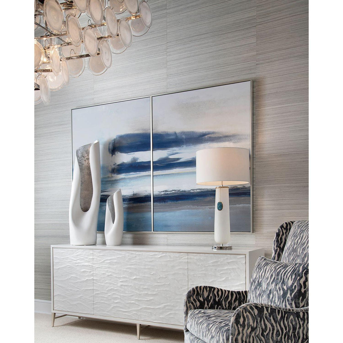 John Richard Rounded Cerulean Pendant Table Lamp