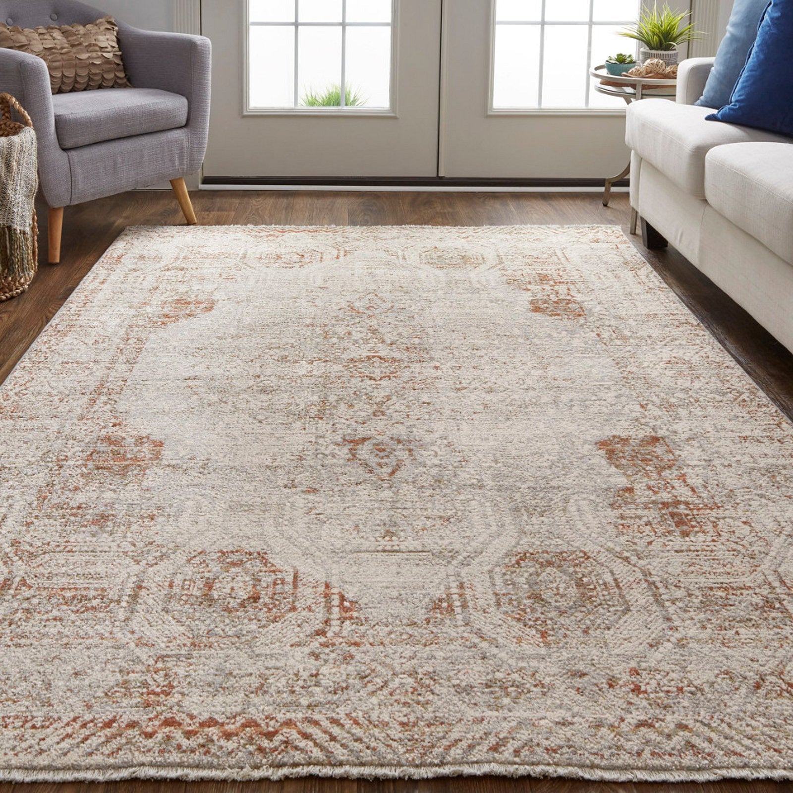 Feizy Kaia 39GKF Transitional Distressed in Tan/Ivory/Orange