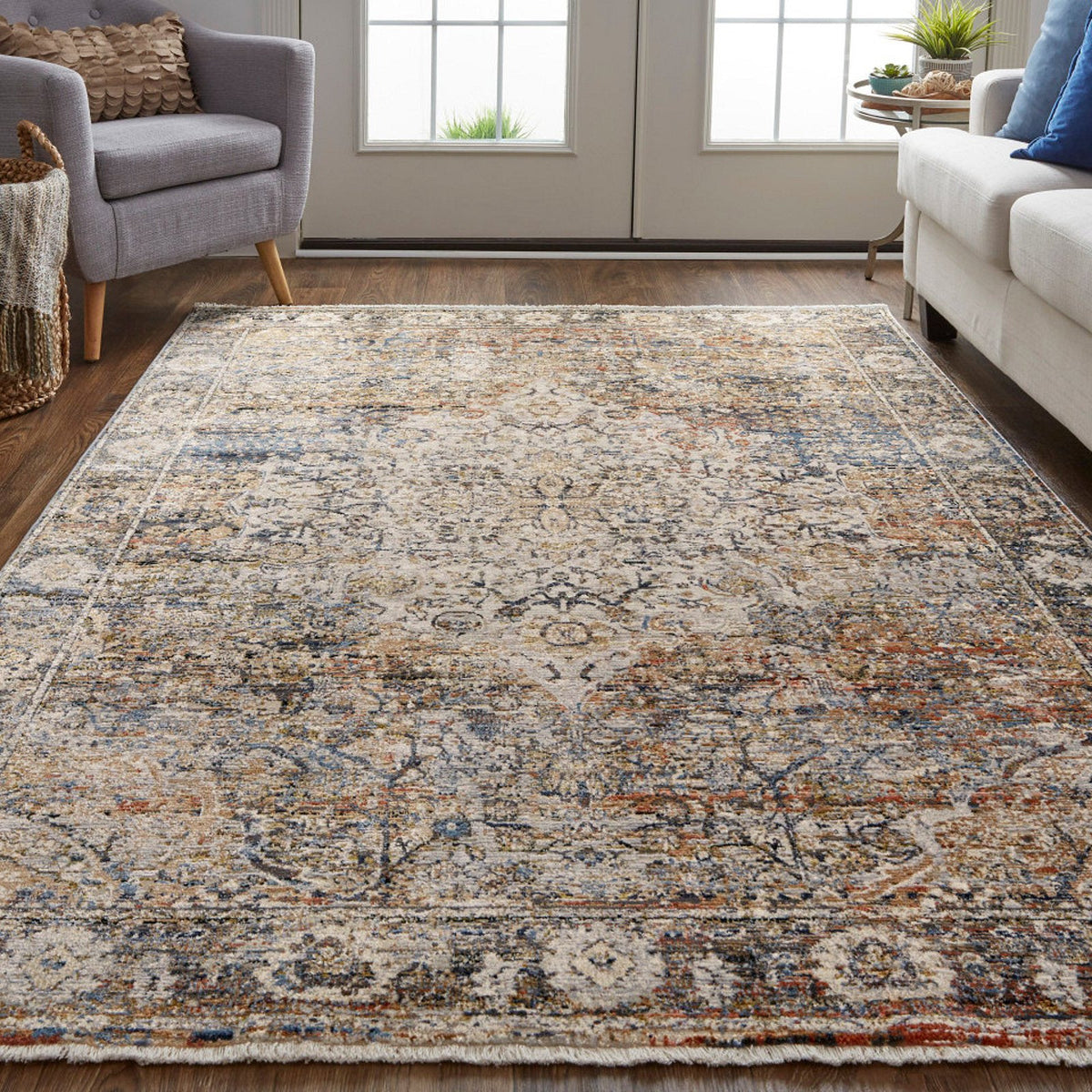 Feizy Kaia 39GMF Transitional Medallion in Tan/Orange/Blue