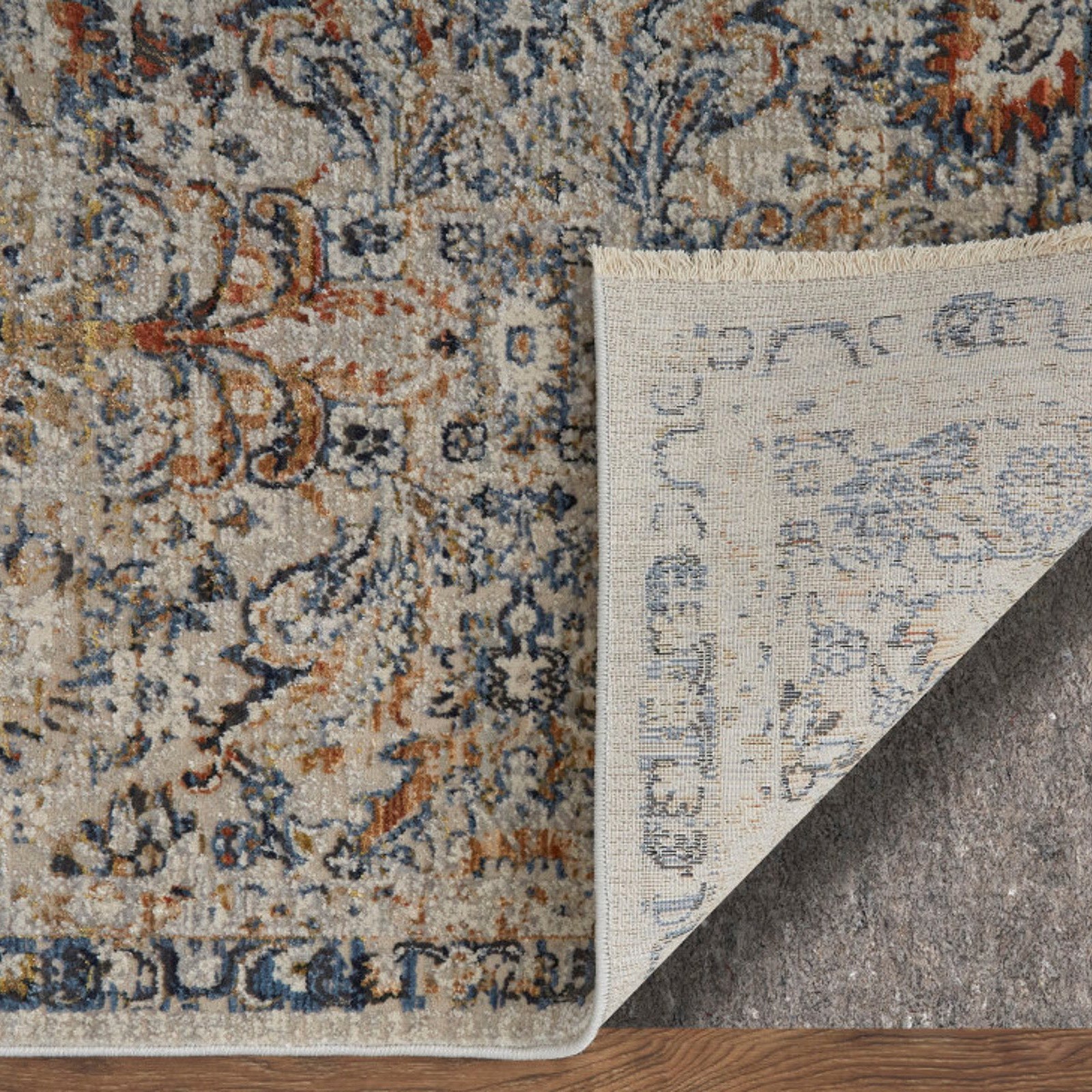 Feizy Kaia 39GNF Transitional Damask in Tan/Blue/Orange