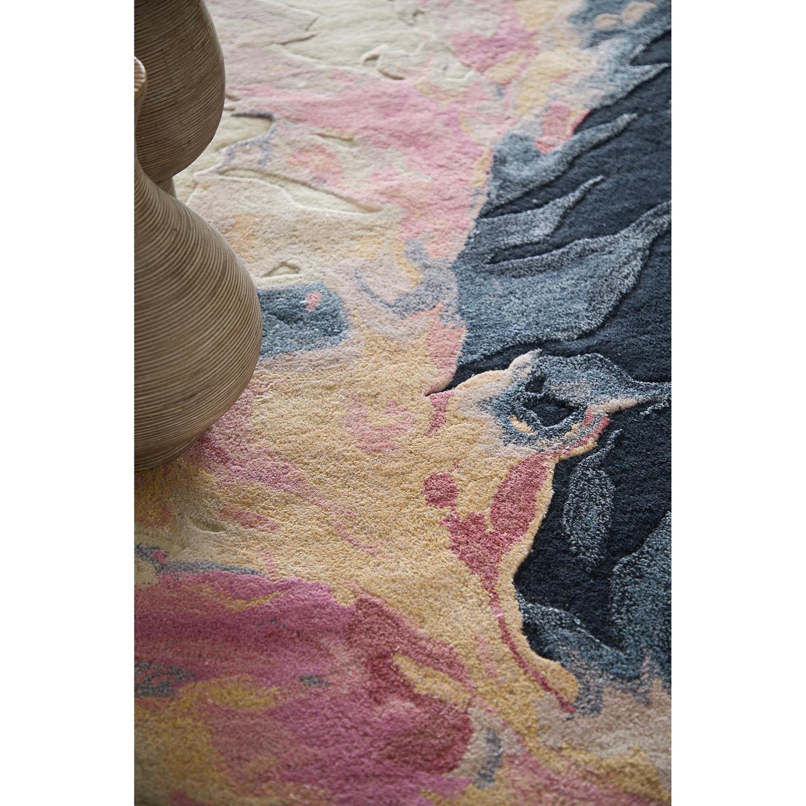 Feizy Kawai 8985F Modern Abstract Rug in Pink/Blue/Ivory