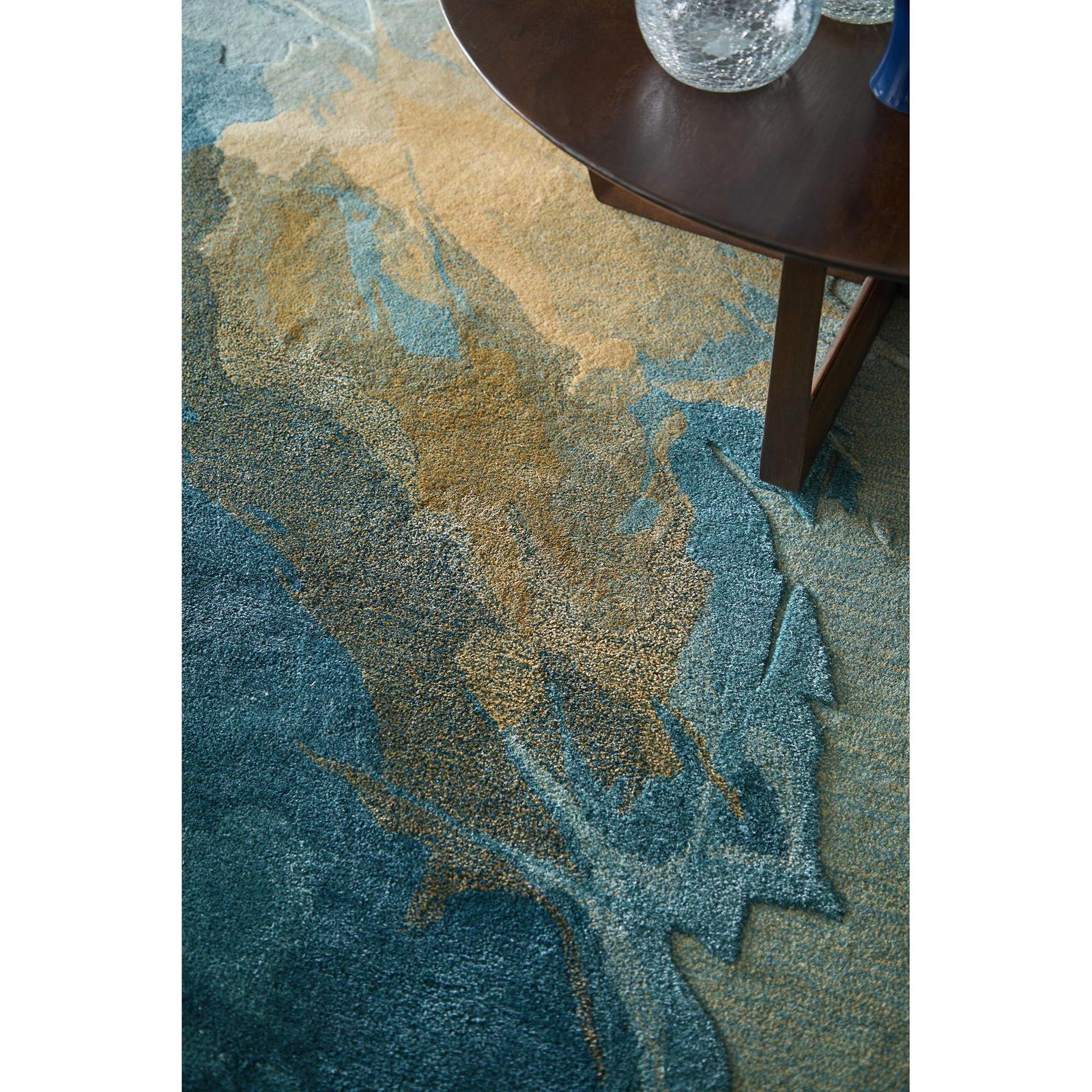 Feizy Kawai 8987F Modern Abstract Rug in Blue/Gold/Gray