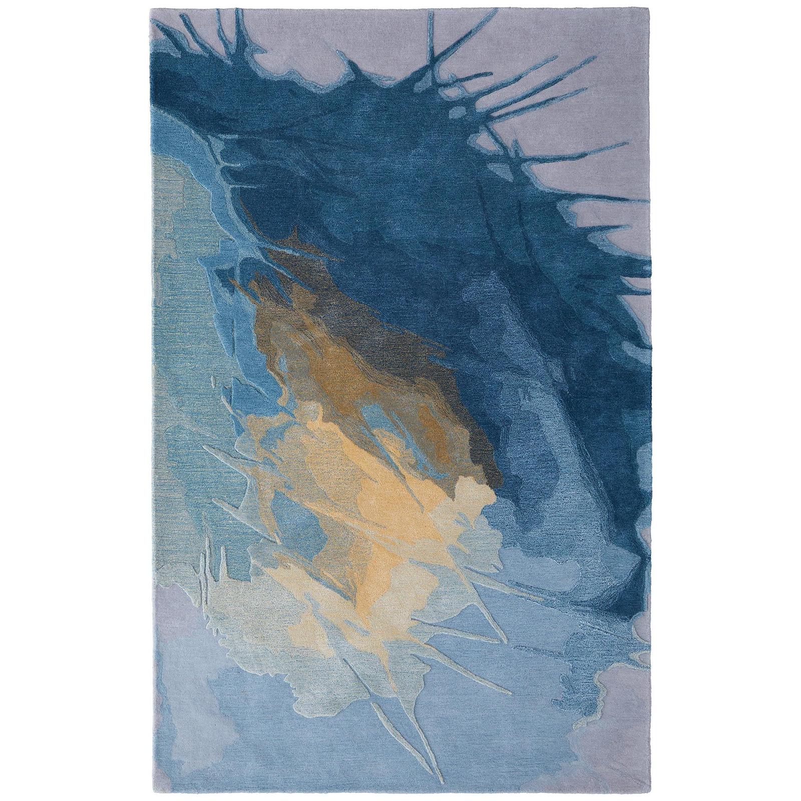 Feizy Kawai 8987F Modern Abstract Rug in Blue/Gold/Gray