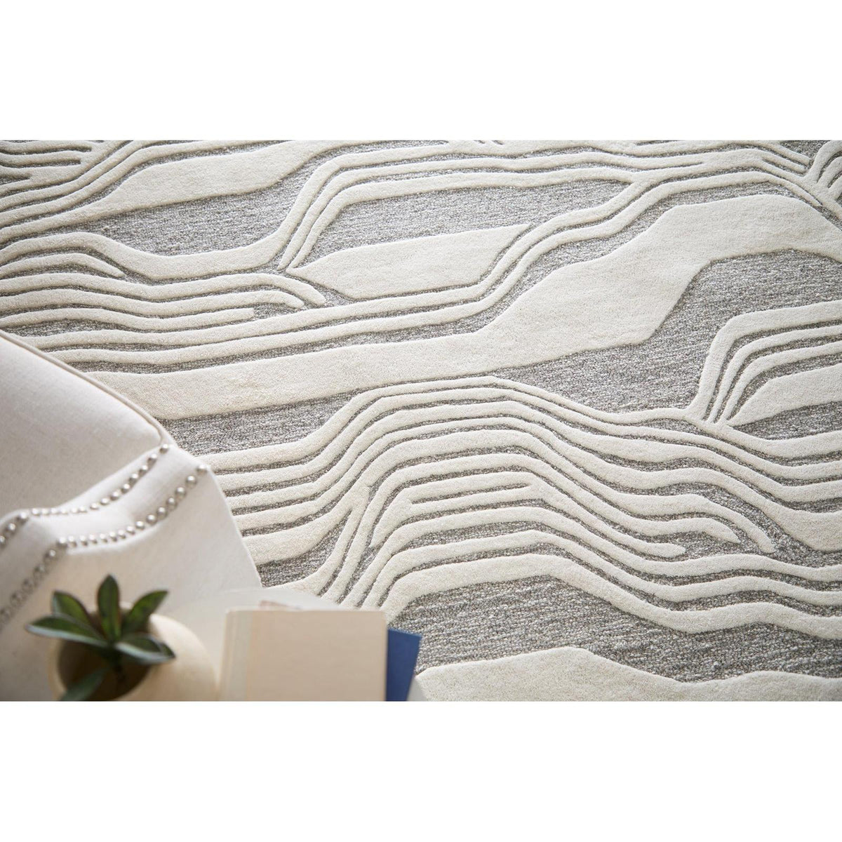 Feizy Kimball 8A34F Transitional Abstract Rug in Ivory/Gray