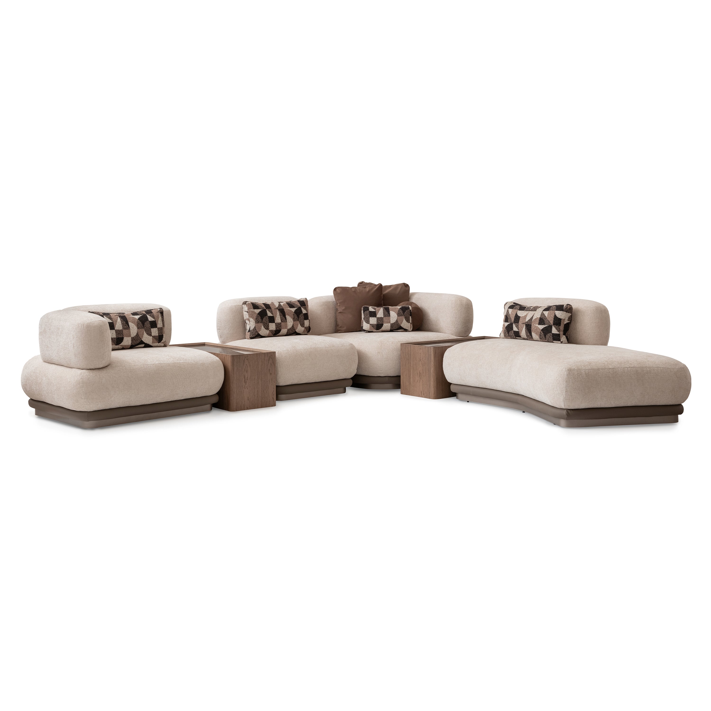 Michael Amini Bristol Point 5-Piece Modular Sectional - Fawn/Saddle Brown