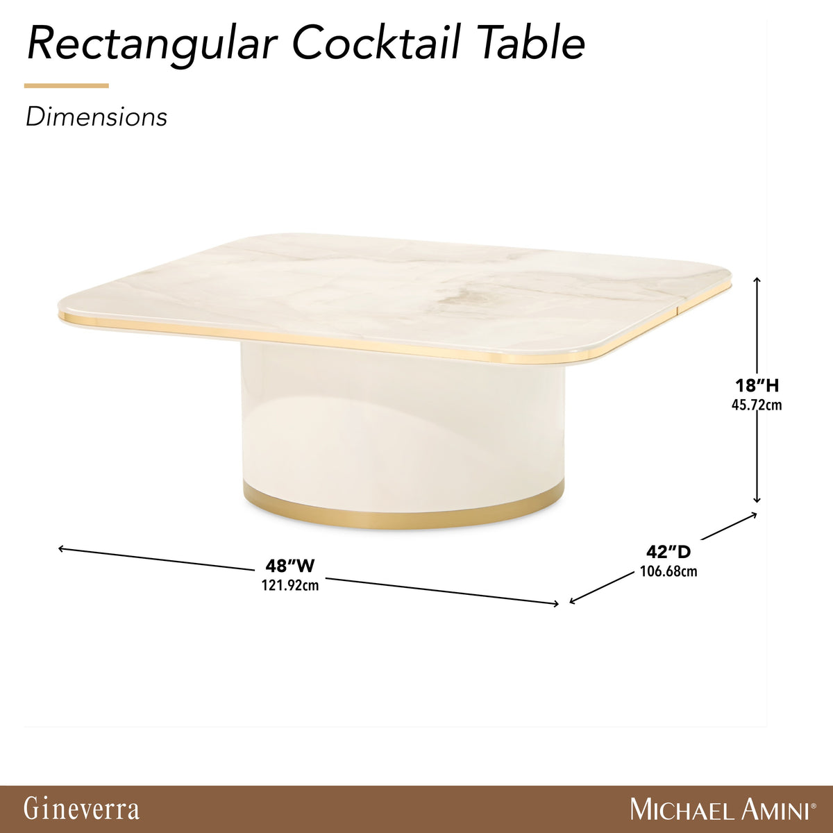 Michael Amini Gineverra Rectangular Cocktail Table - Ivory/Gold