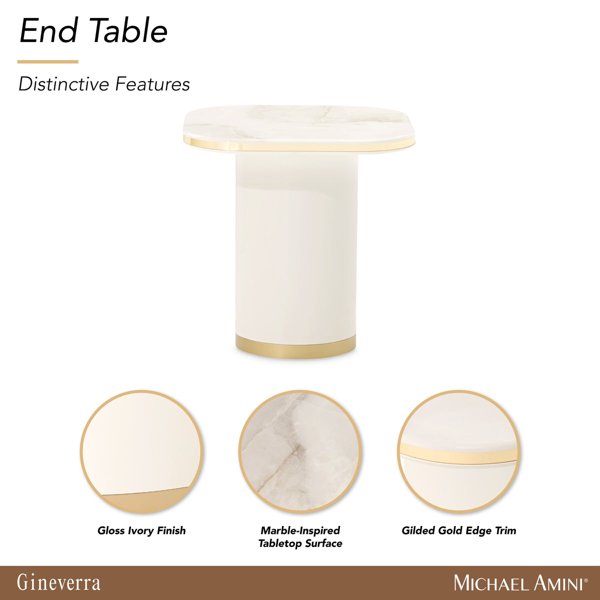 Michael Amini Gineverra End Table - Ivory Gold