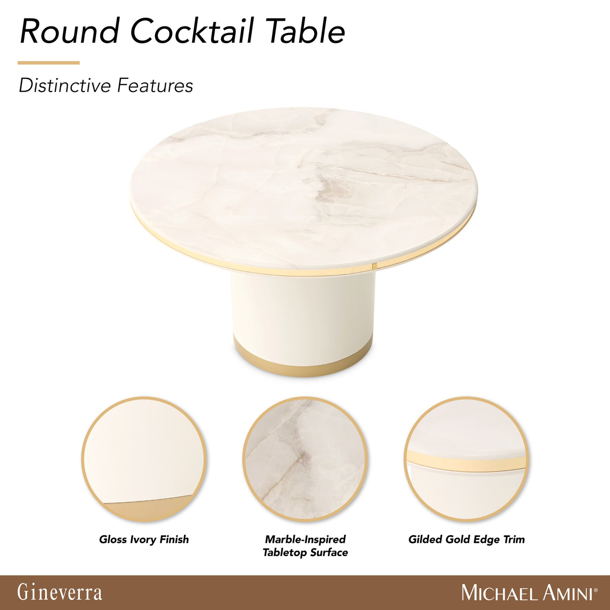 Michael Amini Gineverra Round Cocktail Table - Ivory Gold