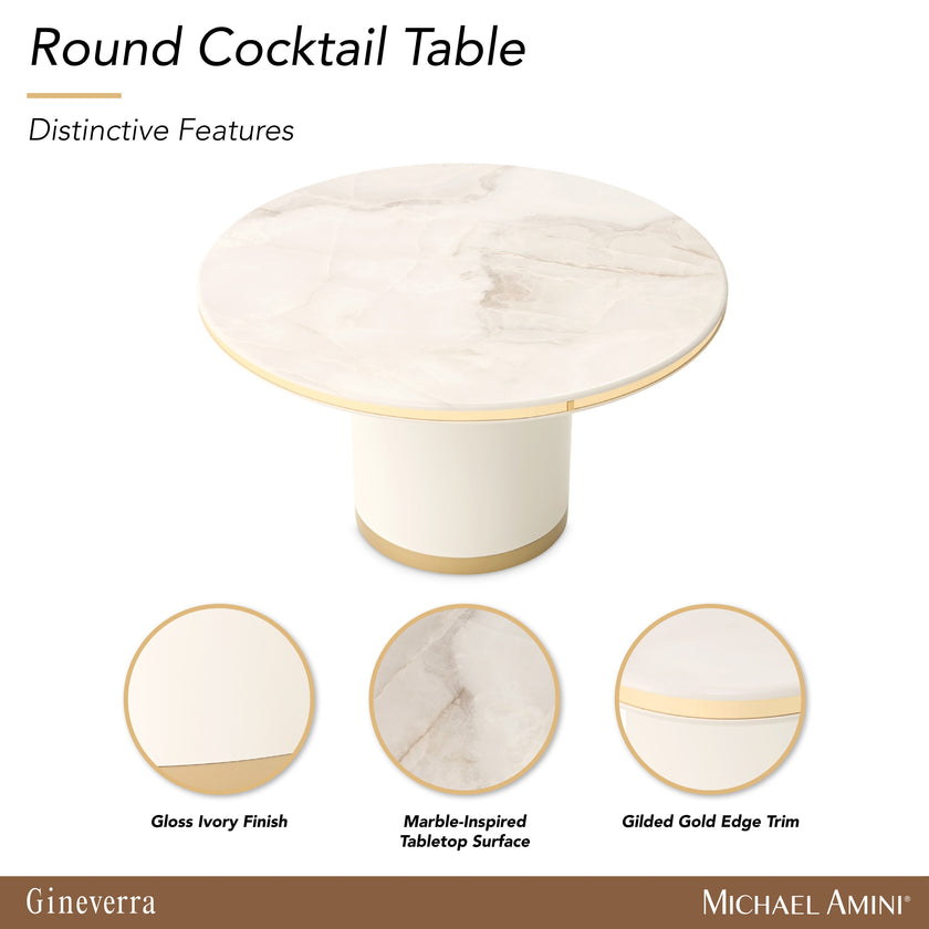 Michael Amini Gineverra Round Cocktail Table - Ivory Gold