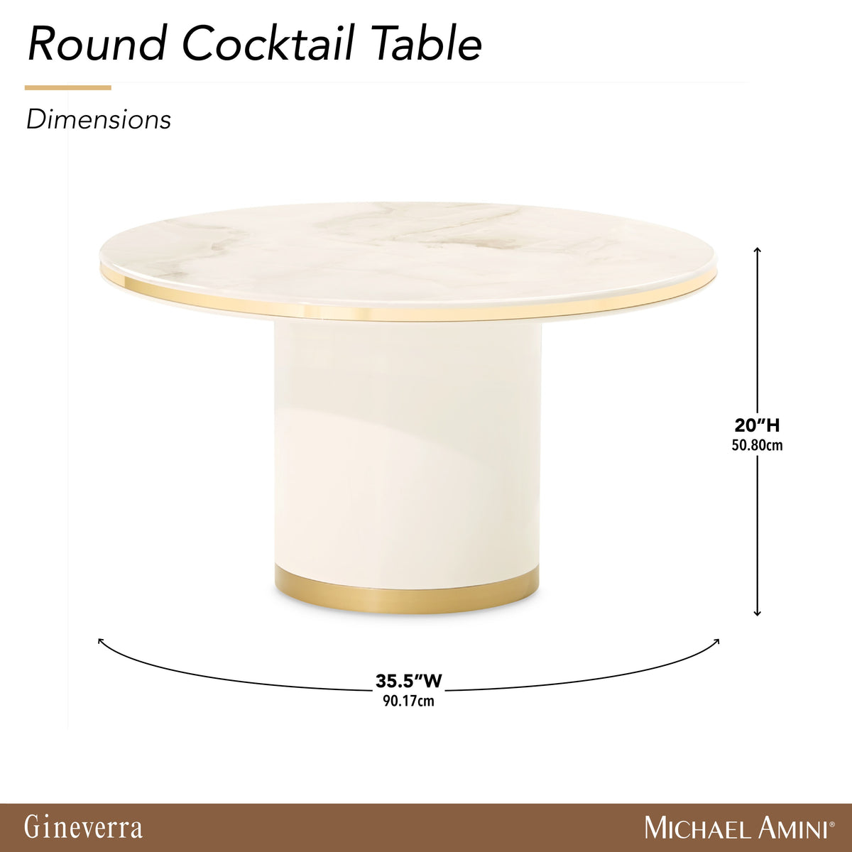 Michael Amini Gineverra Round Cocktail Table - Ivory Gold