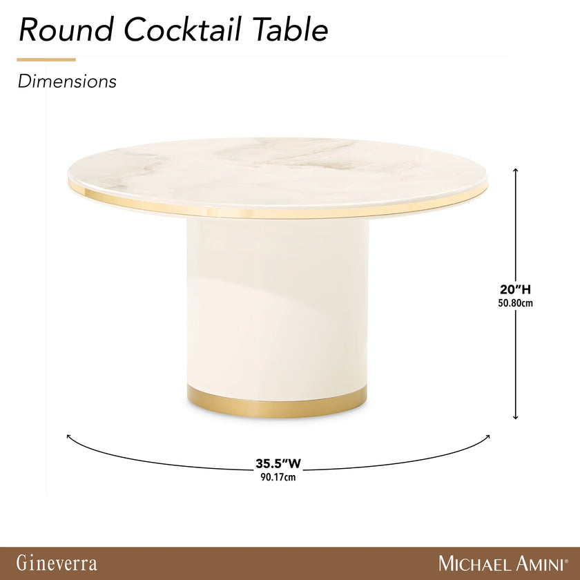 Michael Amini Gineverra Round Cocktail Table - Ivory Gold