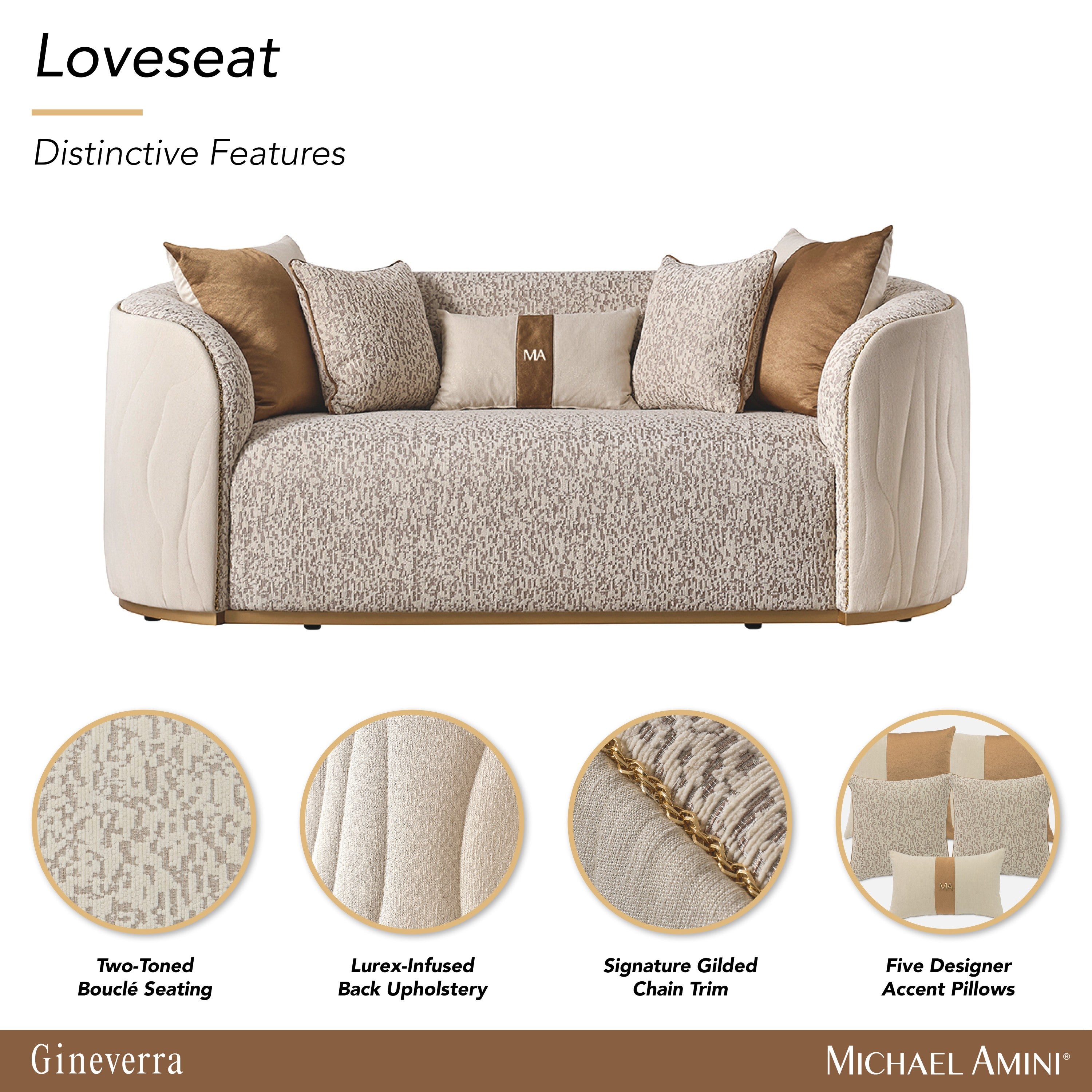 Michael Amini Gineverra Loveseat - Biscotti/Ivory Gold