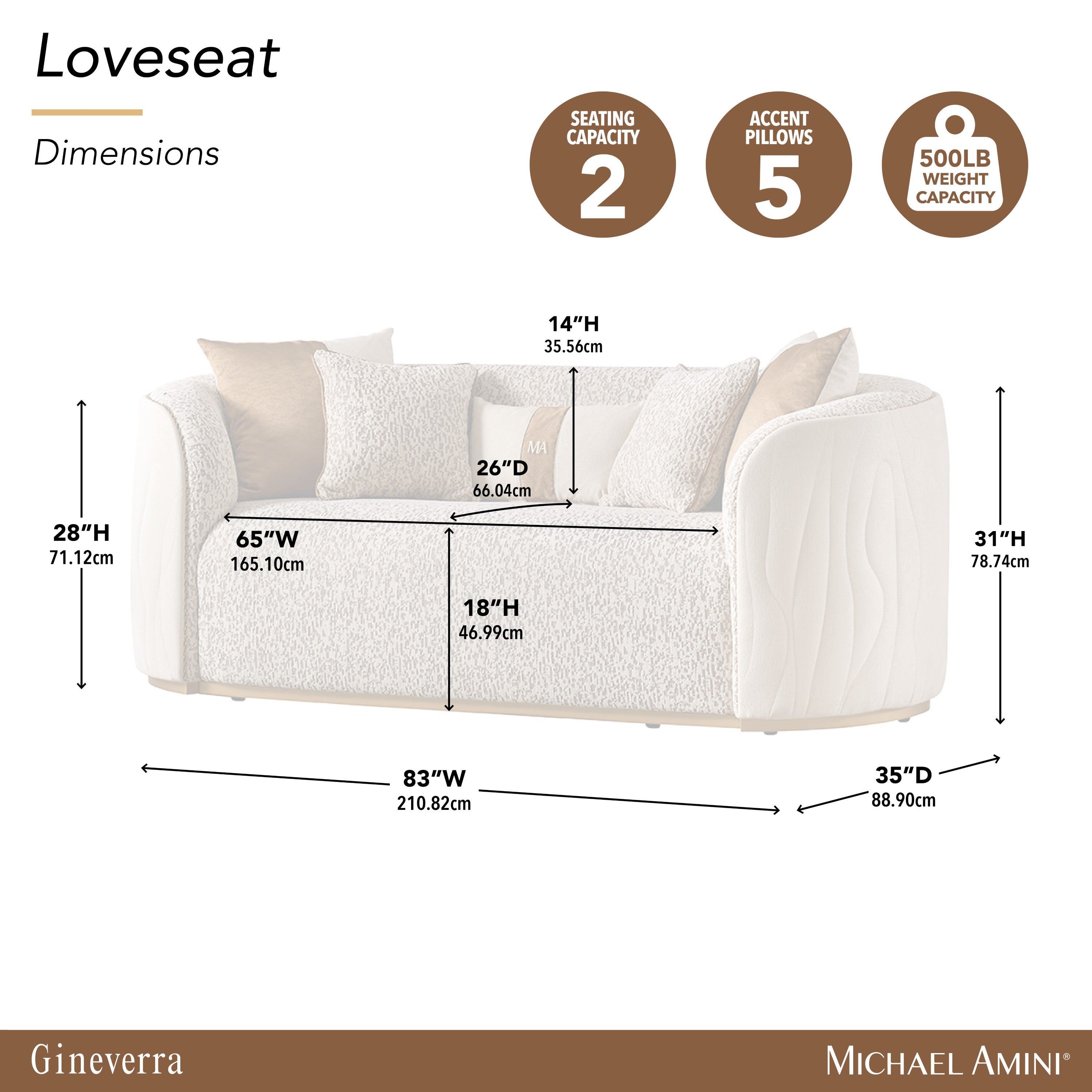 Michael Amini Gineverra Loveseat - Biscotti/Ivory Gold