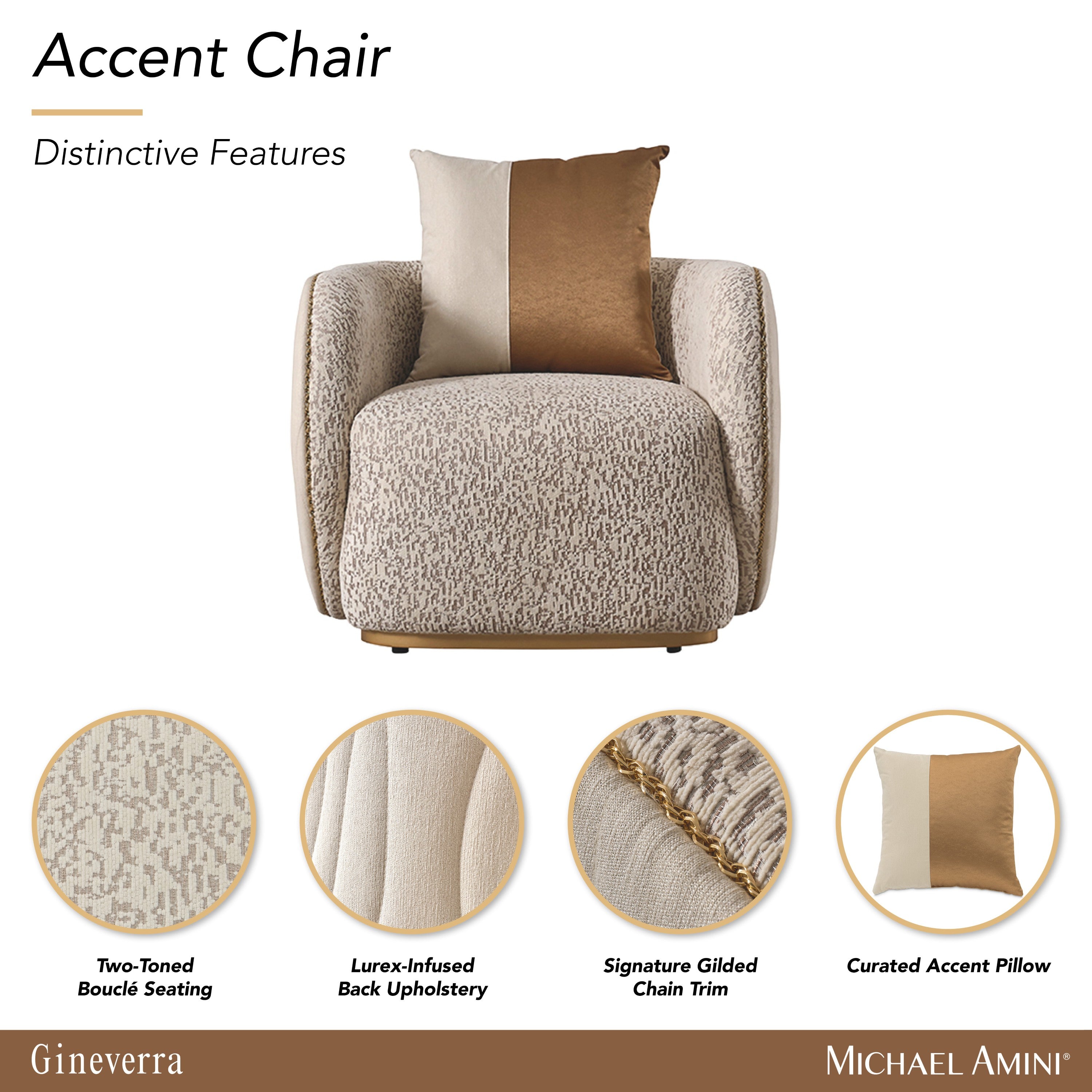 Michael Amini Gineverra Accent Chair - Biscotti/Ivory Gold