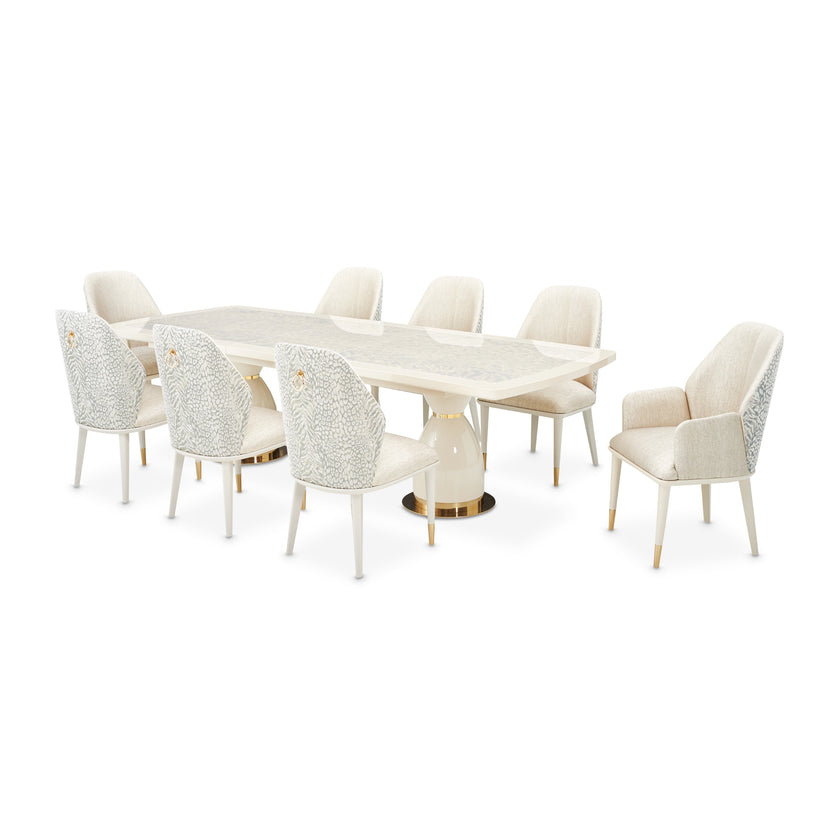 Michael Amini Lisbon Double Pedestal Dining Table - Silken Cream