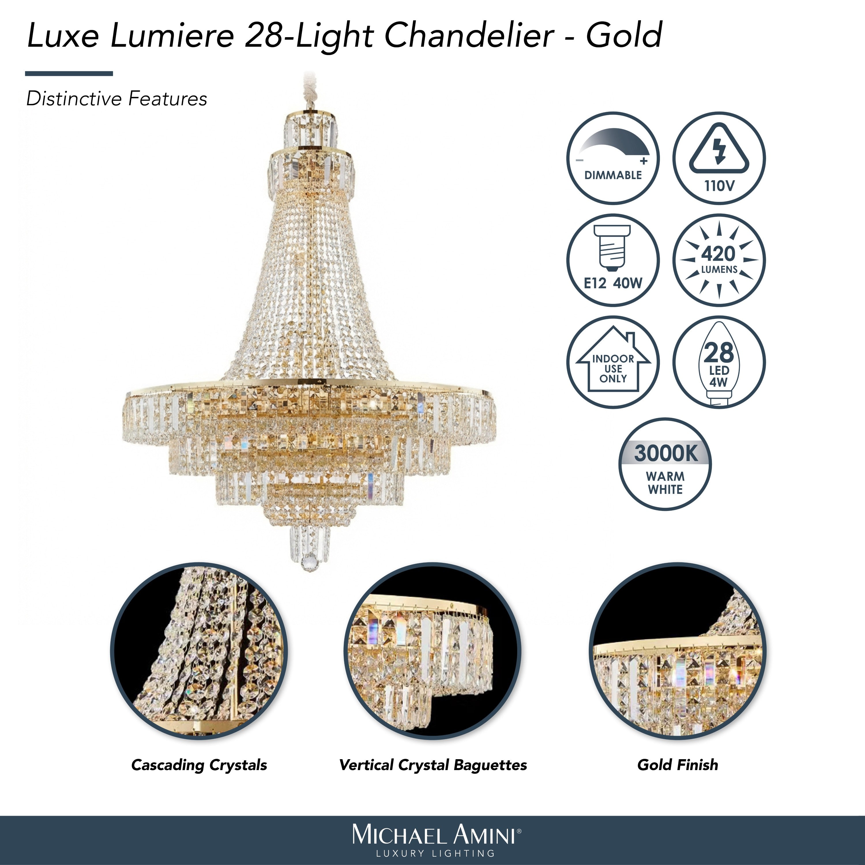 Michael Amini Luxe Lumiere 28-Light Crystal Chandelier - Gold