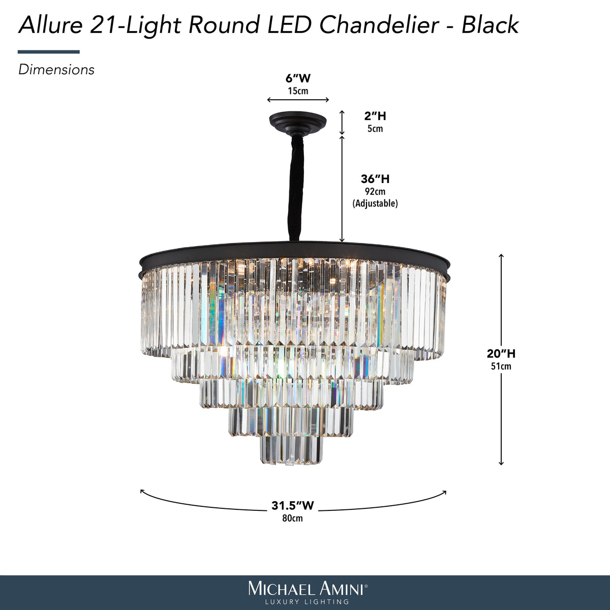 Michael Amini Allure 21-Light Round Crystal Chandelier - Matte Black