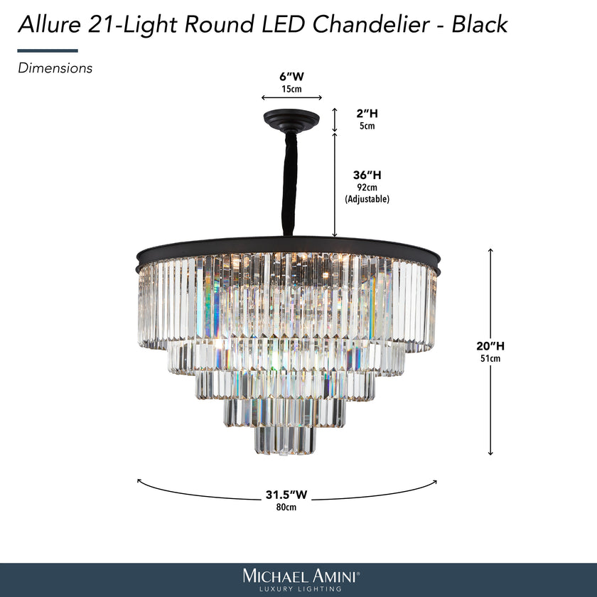 Michael Amini Allure 21-Light Round Crystal Chandelier - Matte Black