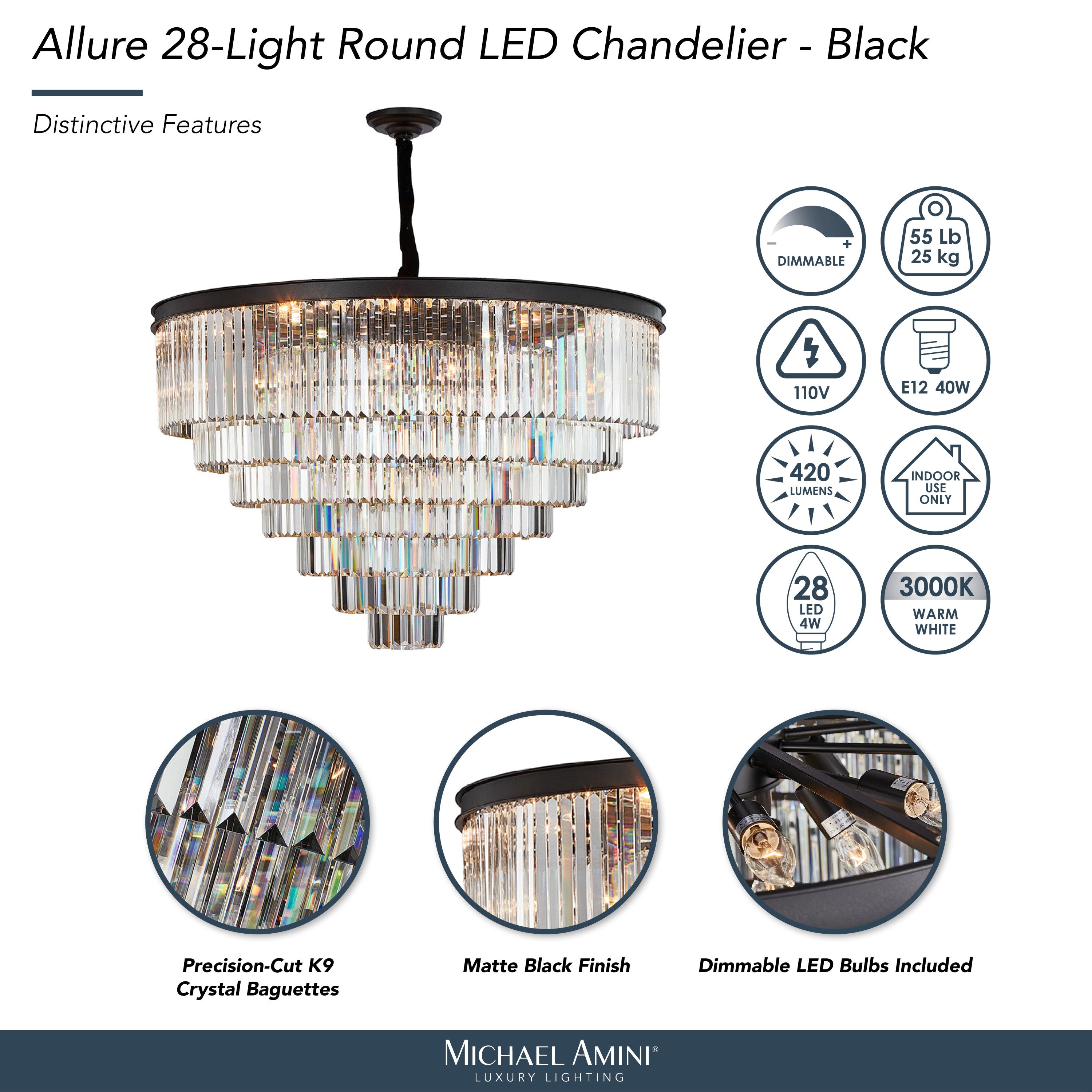 Michael Amini Allure 28-Light Round Crystal Chandelier - Matte Black