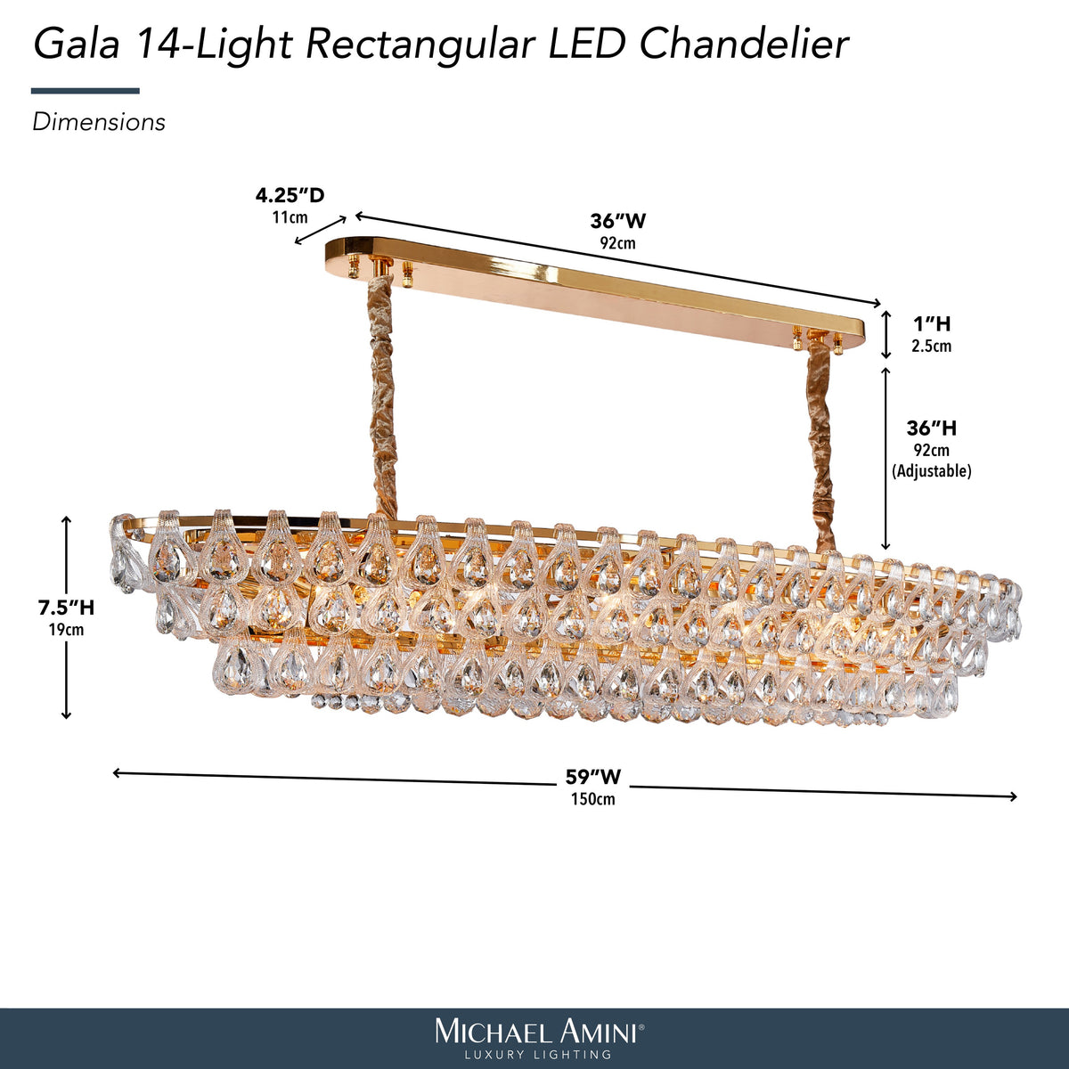 Michael Amini Gala 14-Light Rectangular LED Chandelier - Gold