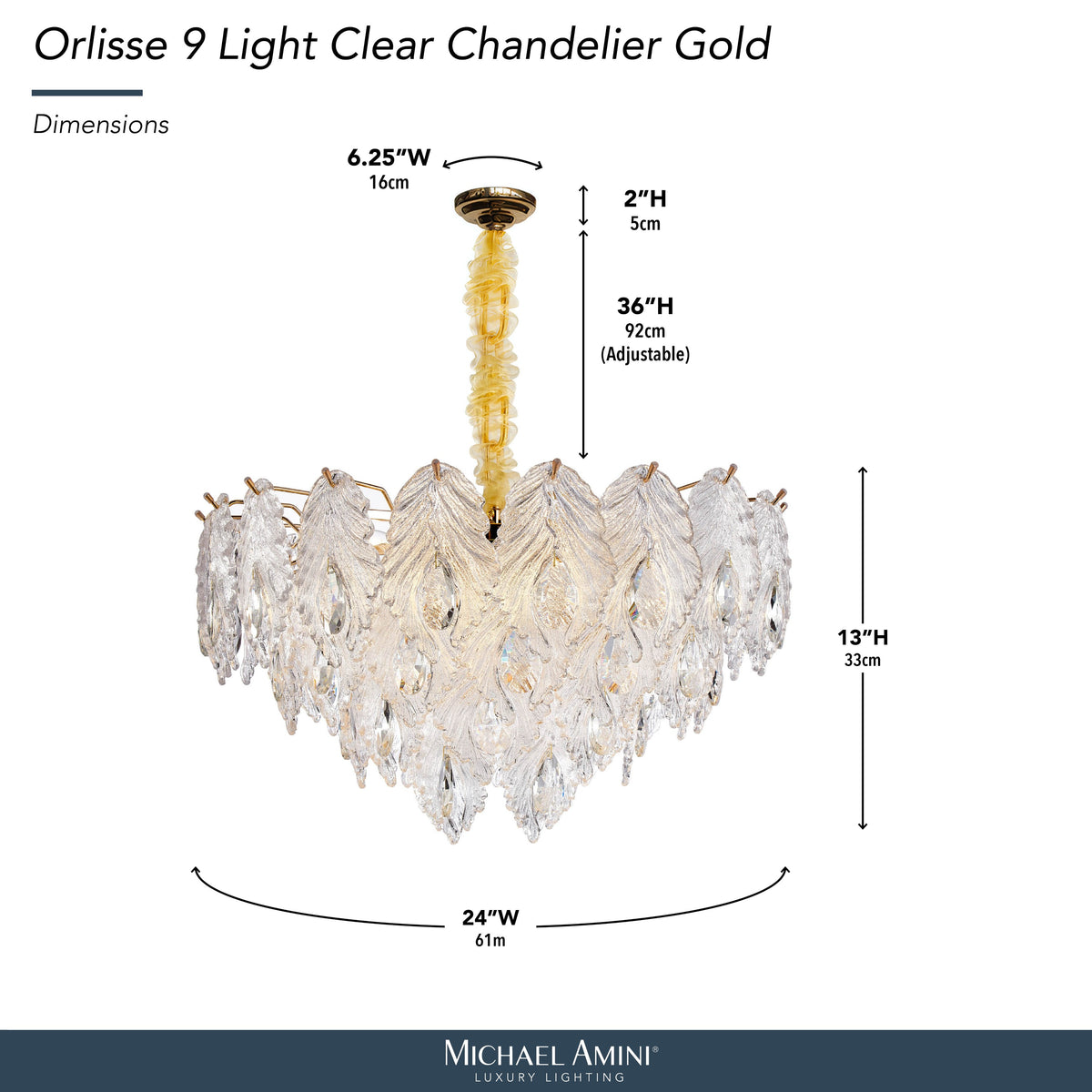 Michael Amini Orlisse 9-Light Acrylic Chandelier - Gold